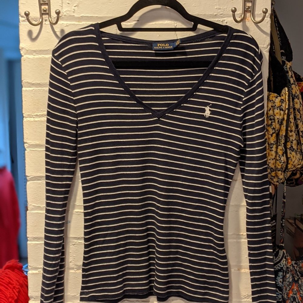 Ralph Lauren Striped Jersey V-Neck Long Sleeve